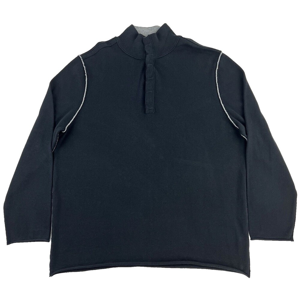 Carbon 2 Cobalt Sweater Mens XL Black Cashmere Cotton 1/4 Hidden Buttons LS